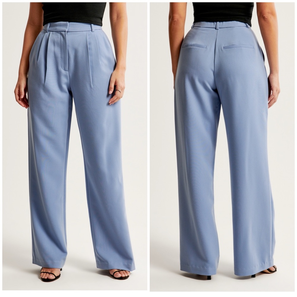 Abercrombie & Fitch Women's Sloane Tailored Wide Leg Pant High Waist Blue Sz XL